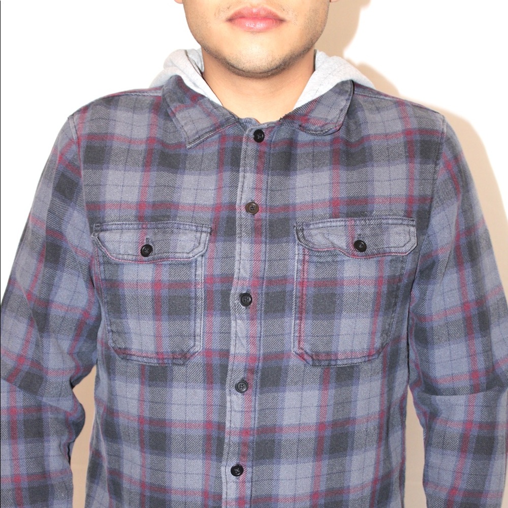 Casual long sleeve button up with hoodie